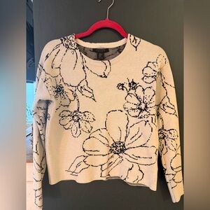 Tahari Cream and Black Floral Sweater